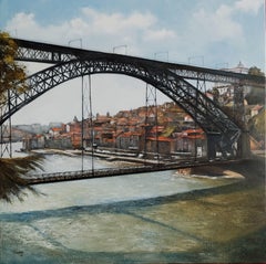DON LUIS I Brücke schloss  PORTO, Gemälde, Öl auf Leinwand