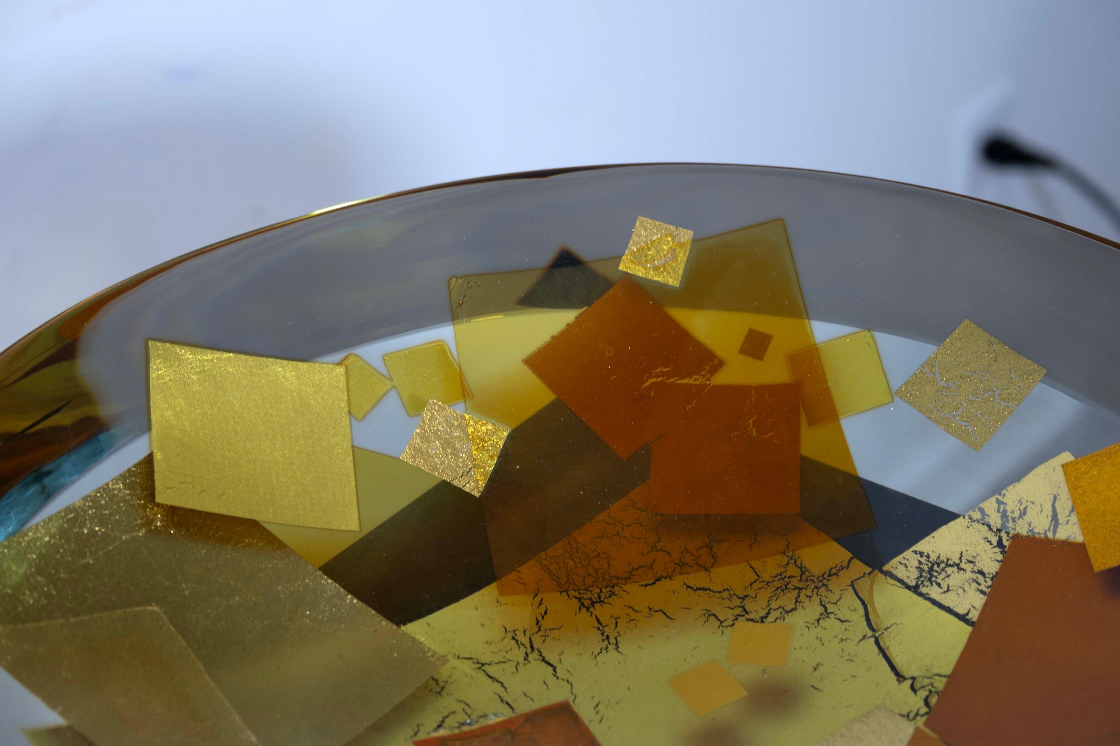 Tomas Hlavicka Bon Appetite Fused Art Glass & Gold Leaf Bowl on Base 2004 3