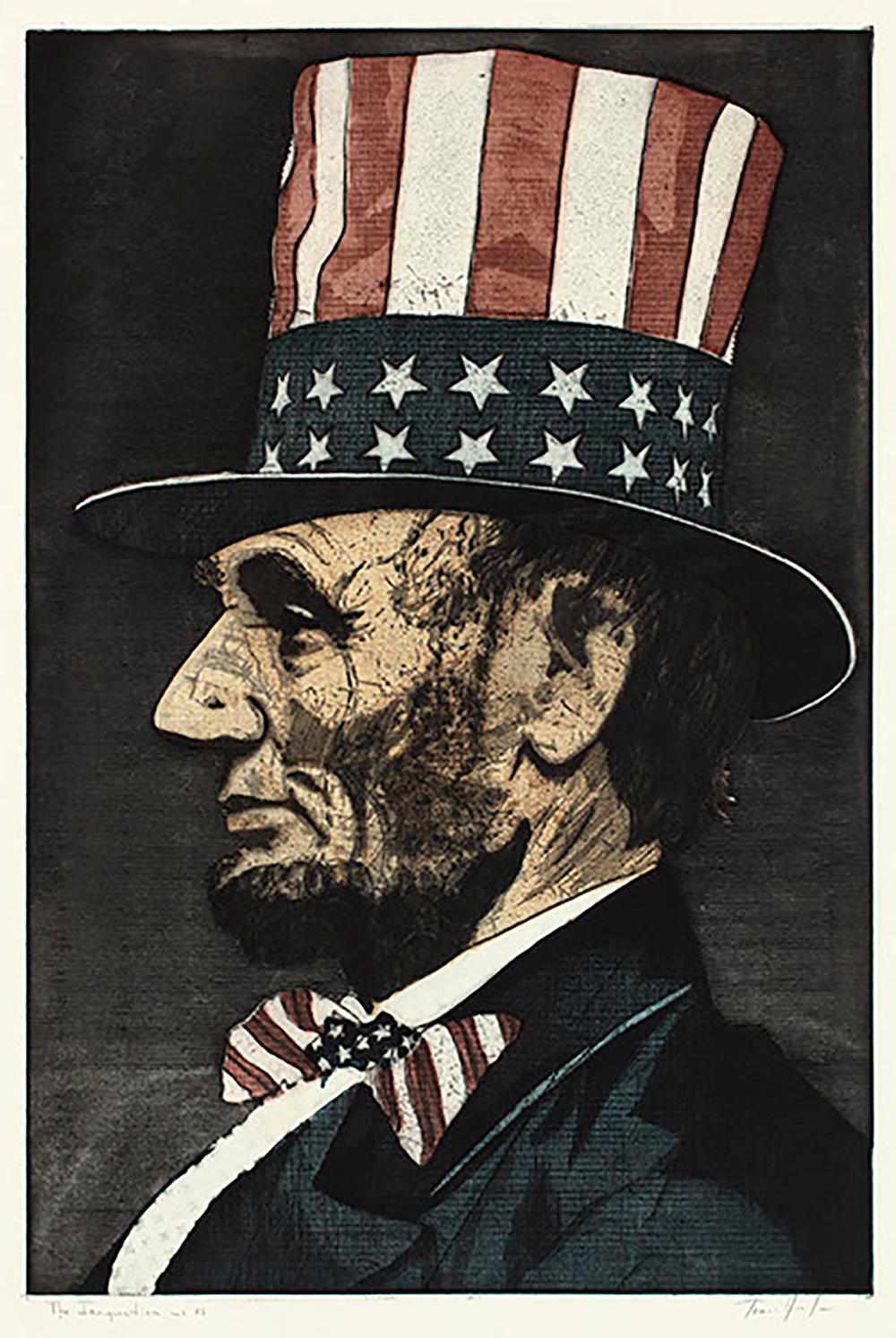 Tomas Lasansky Portrait Print - The Inauguration ws 50 (portrait, Lincoln, American flag, black)