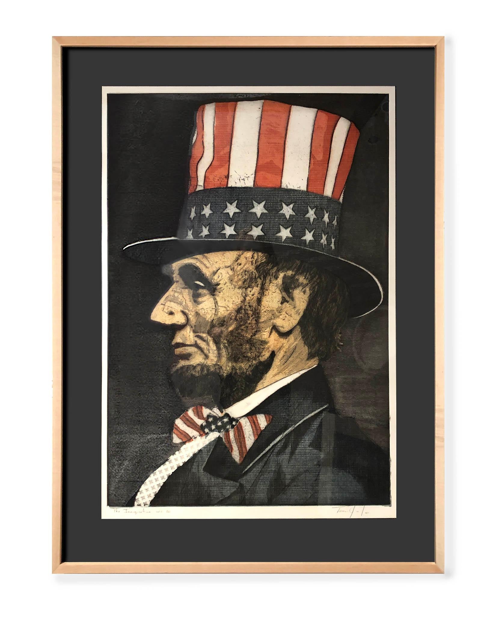 The Inauguration ws 50 (portrait, Lincoln, American flag, black) - Print by Tomas Lasansky