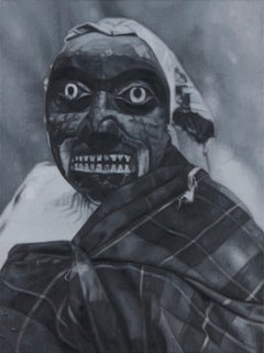 Tomas Lundgren, As Another, 2018, oil on canvas, photorealist, tribal mask