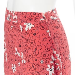 TOMAS MAIER 100% silk pink illustration floral print casual midi skirt US2 XS