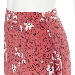 TOMAS MAIER 100% silk pink illustration floral print casual midi skirt US2 XS