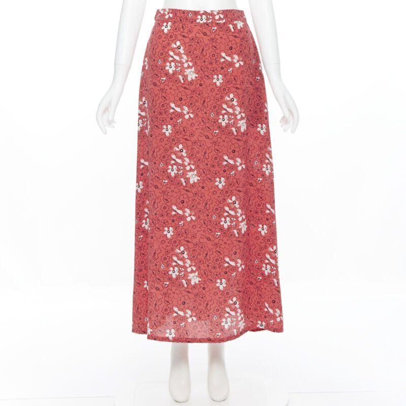 Pink TOMAS MAIER 100% silk pink illustration floral print casual midi skirt US2 XS For Sale