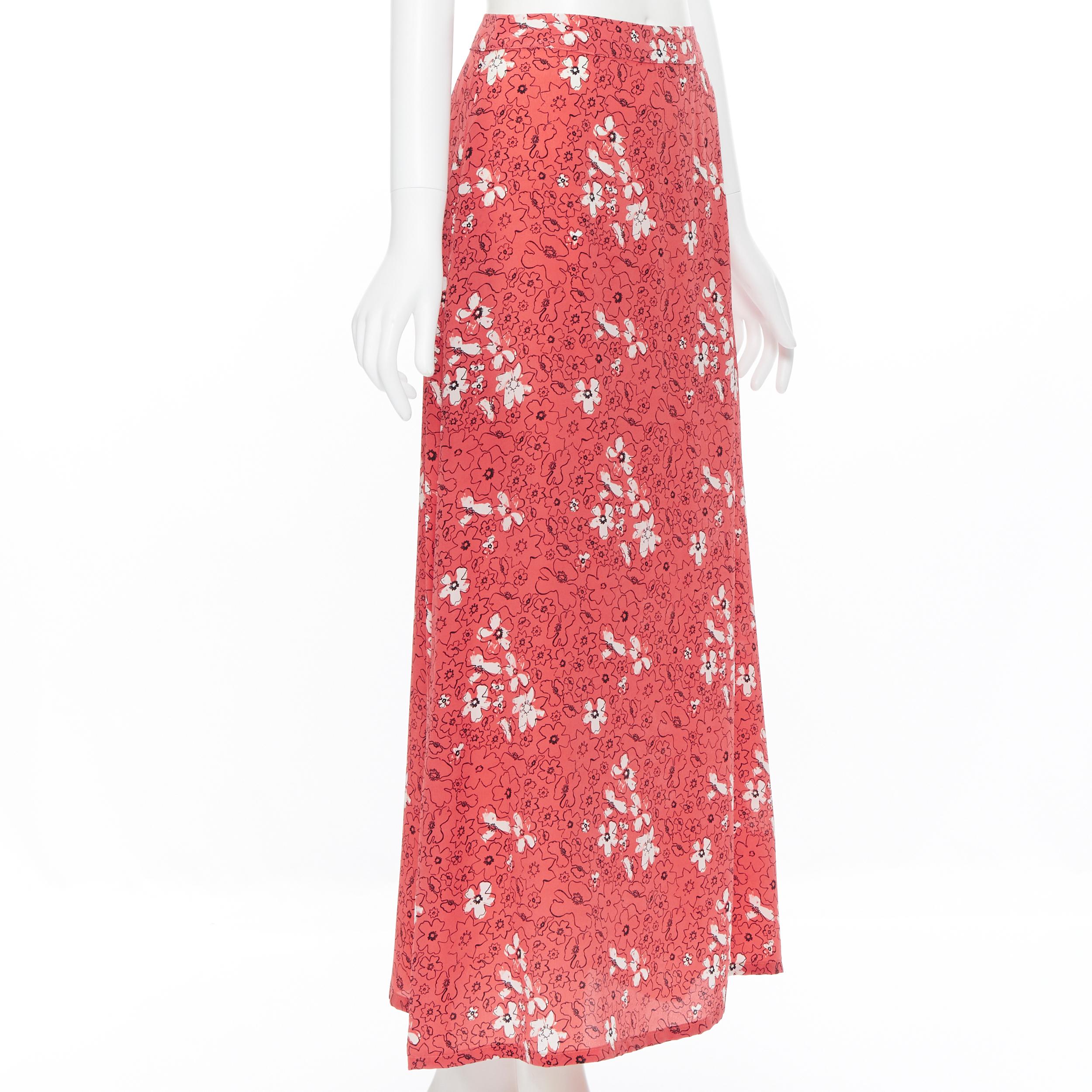 TOMAS MAIER 100% silk pink illustration floral print casual midi skirt US2 XS In Good Condition For Sale In Hong Kong, NT