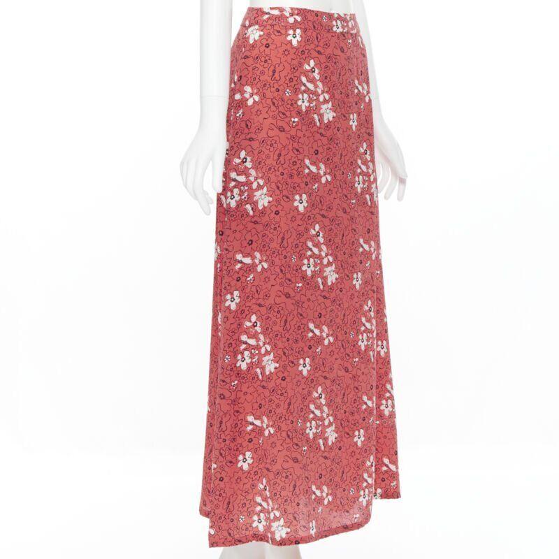 TOMAS MAIER 100% silk pink illustration floral print casual midi skirt US2 XS In Good Condition For Sale In Hong Kong, NT