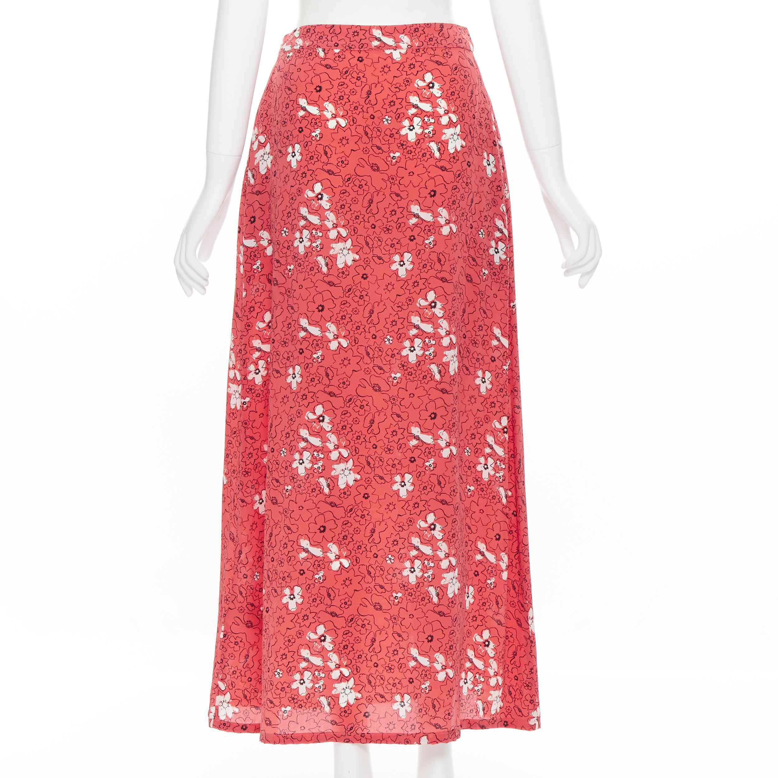 TOMAS MAIER 100% silk pink illustration floral print casual midi skirt US2 XS For Sale 1