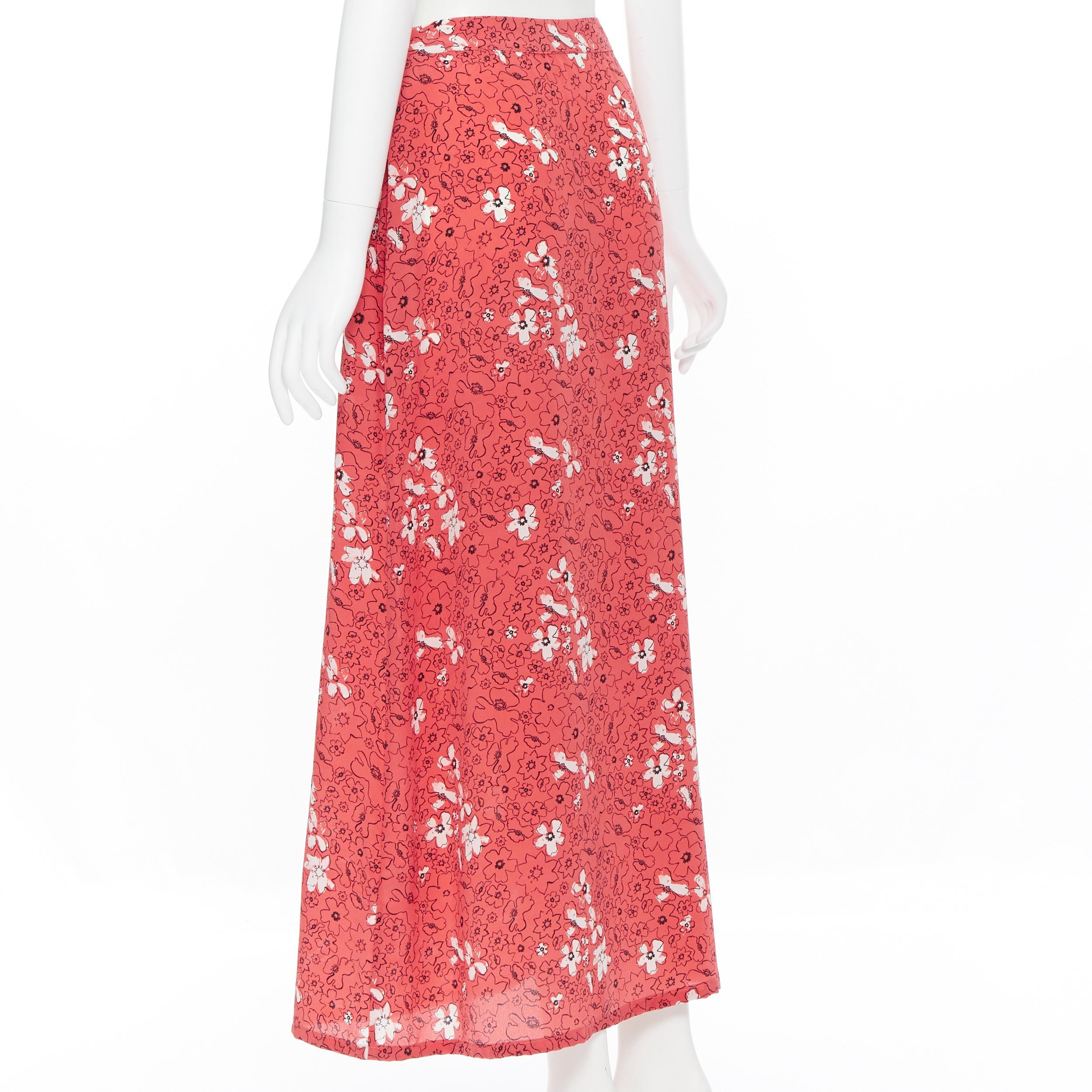 TOMAS MAIER 100% silk pink illustration floral print casual midi skirt US2 XS For Sale 2