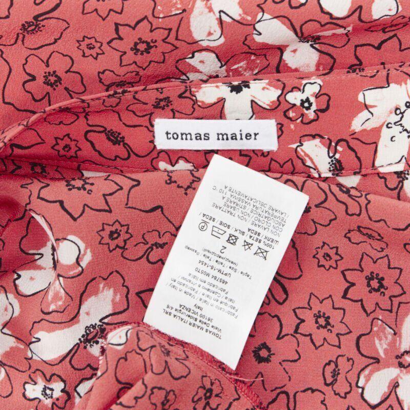 TOMAS MAIER 100% silk pink illustration floral print casual midi skirt US2 XS For Sale 4