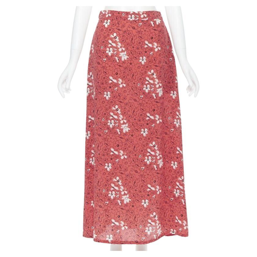 TOMAS MAIER 100% silk pink illustration floral print casual midi skirt US2 XS For Sale