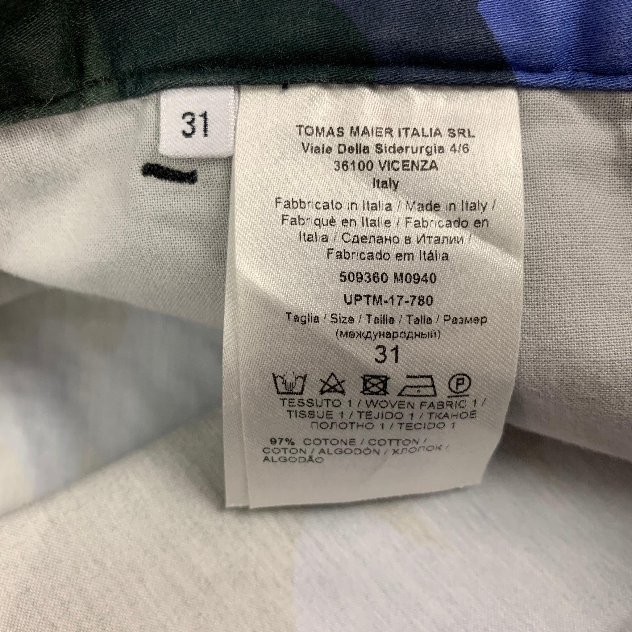 TOMAS MAIER 2018 Size 31 Blue Gray Leaf Print Cotton Pants In Good Condition For Sale In San Francisco, CA