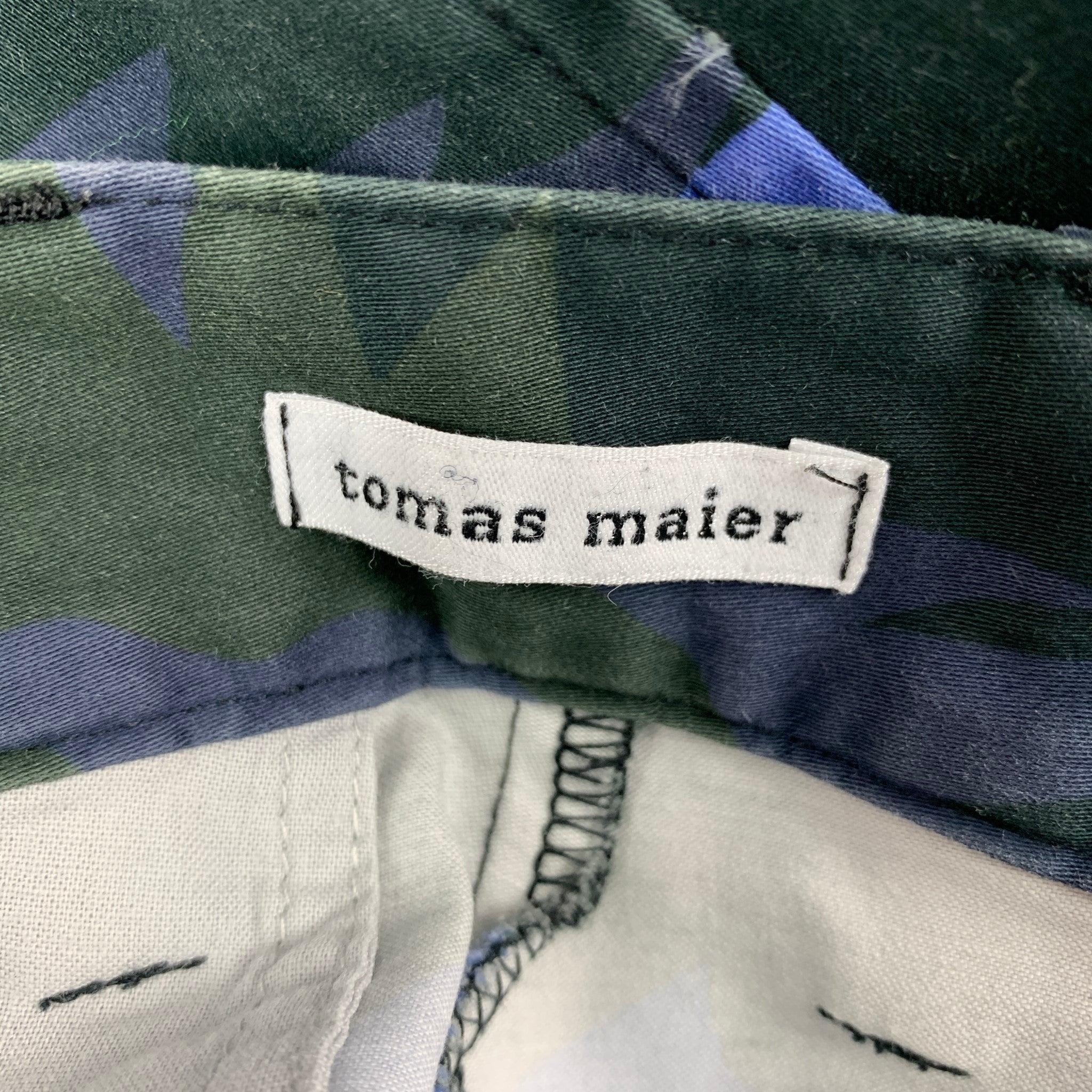 Men's TOMAS MAIER 2018 Size 31 Blue Gray Leaf Print Cotton Pants For Sale