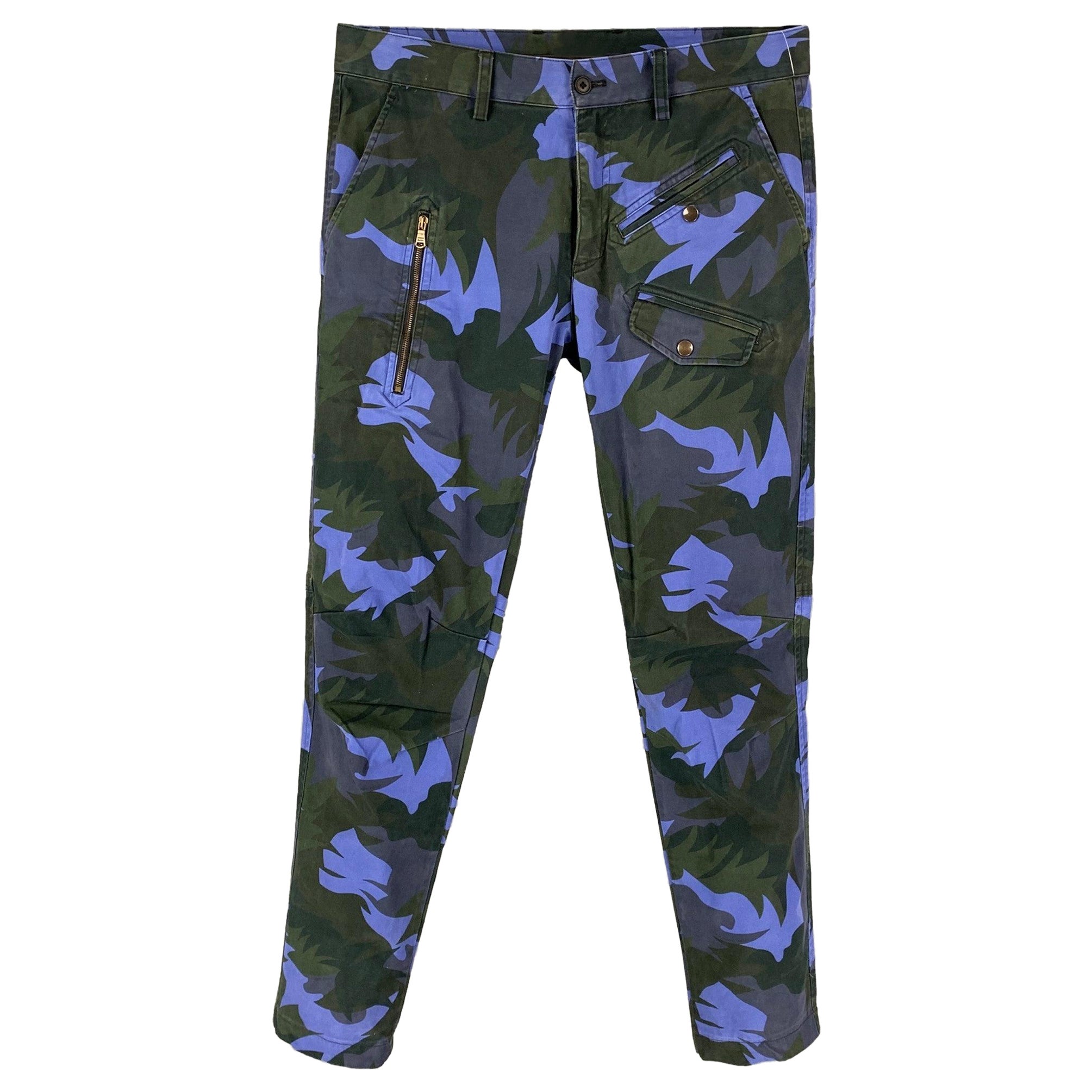 TOMAS MAIER 2018 Taille 31 Pantalon en coton bleu gris imprimé feuilles en vente