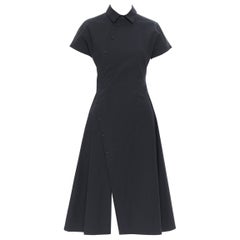 TOMAS MAIER black cotton cap sleeve asymmetric button front midi dress US0 XS