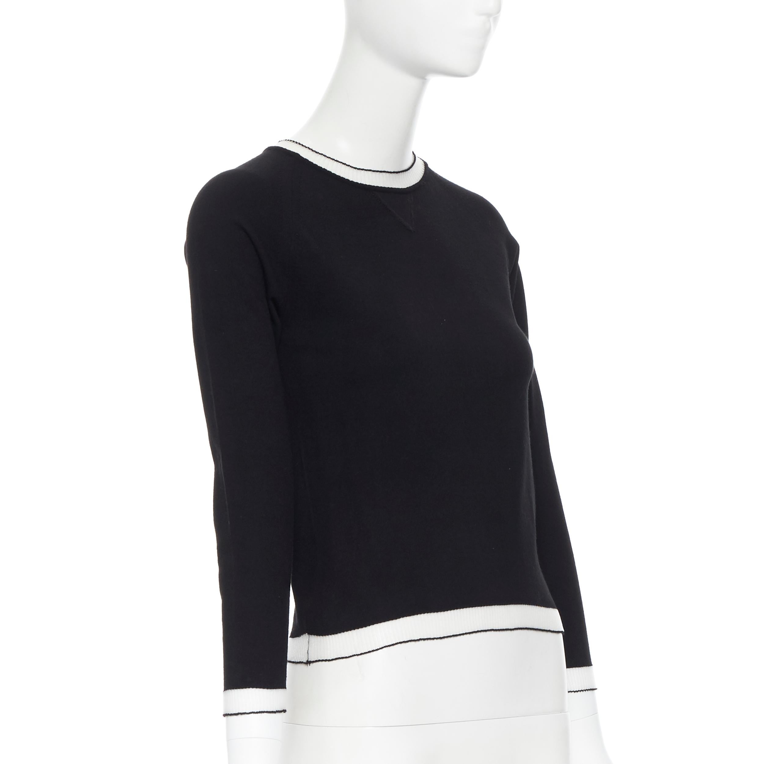 Black TOMAS MAIER black viscose polyester knit white sheer ribbed sweater top XS