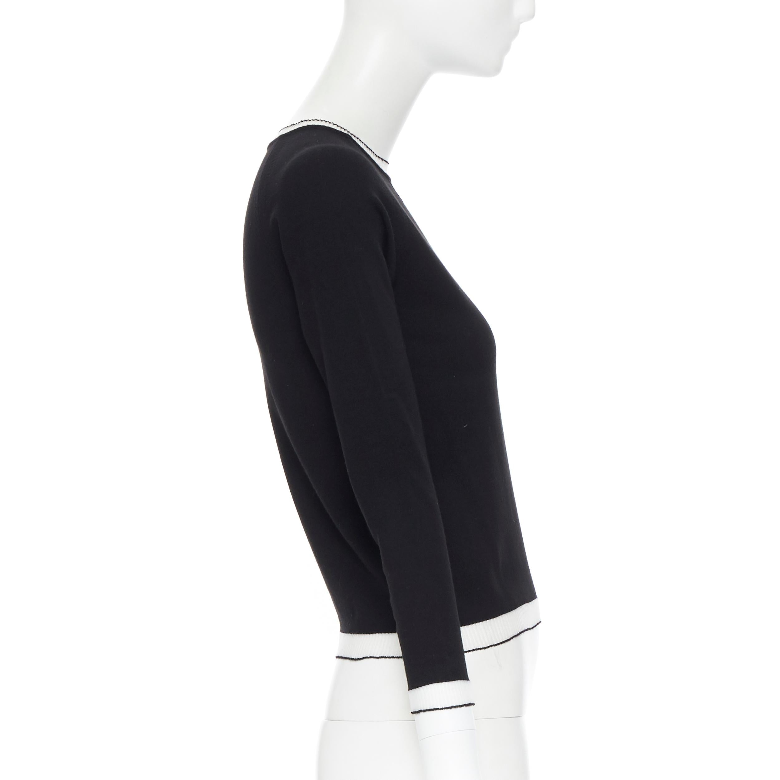 TOMAS MAIER black viscose polyester knit white sheer ribbed sweater top XS In Excellent Condition In Hong Kong, NT