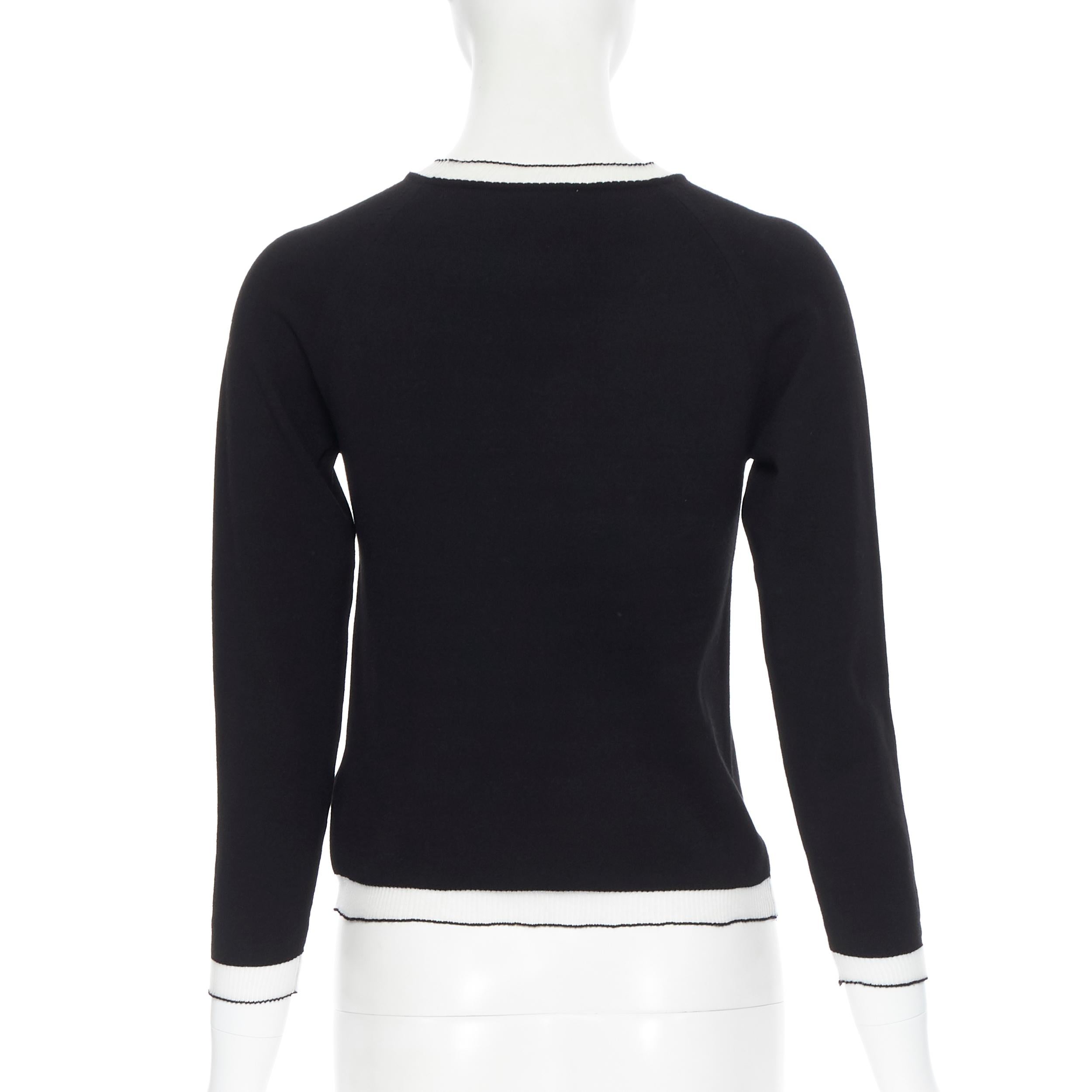 Women's TOMAS MAIER black viscose polyester knit white sheer ribbed sweater top XS