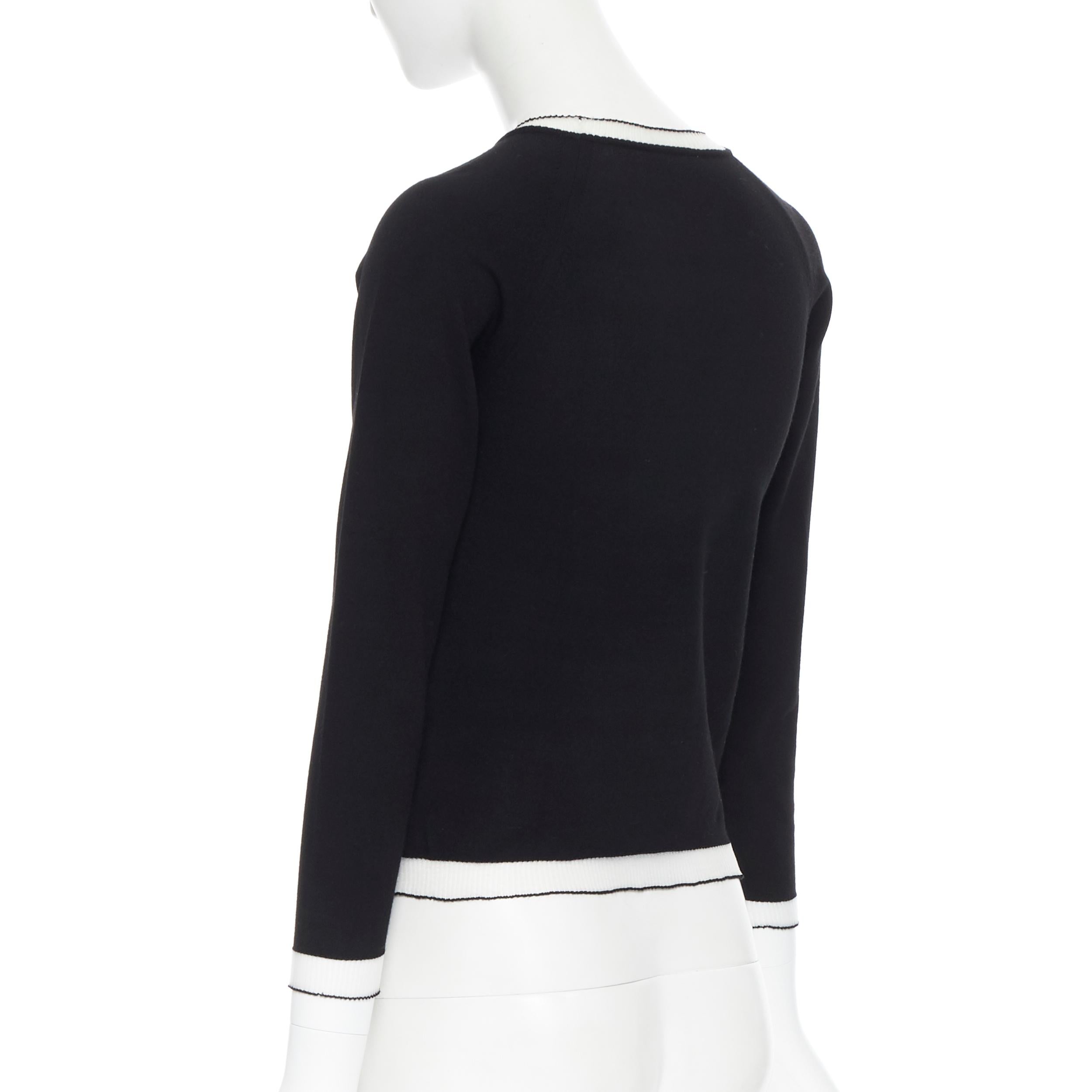 TOMAS MAIER black viscose polyester knit white sheer ribbed sweater top XS 1