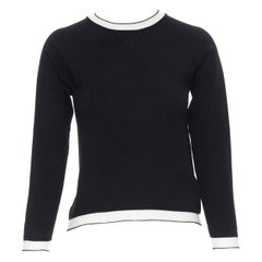 TOMAS MAIER schwarzer Viskose- Polyester-Strickpullover mit weißem, durchsichtigem Rippenstrick, XS