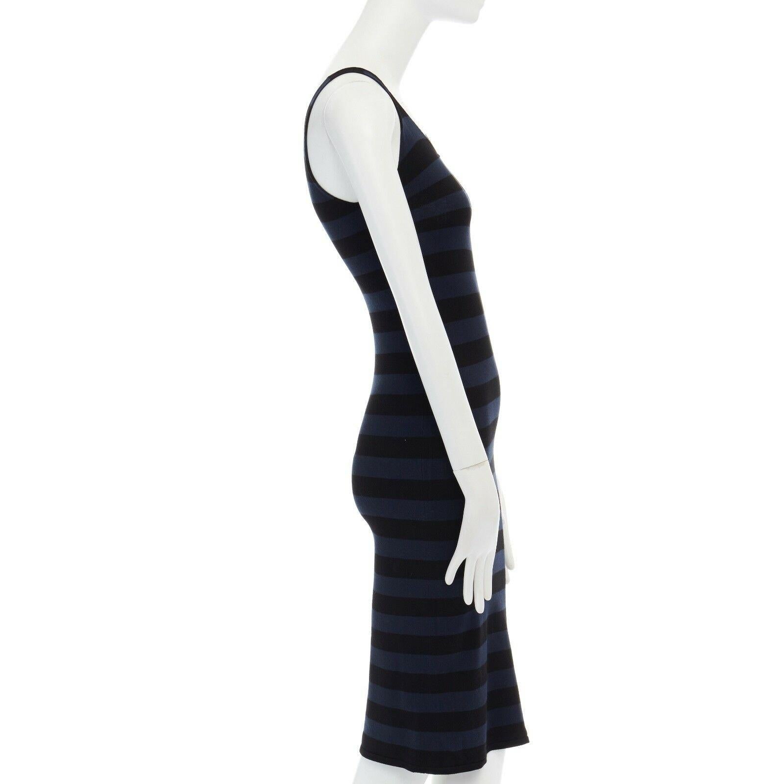 TOMAS MAIER blue black stripe raw cut edge sleeveless stretch casual dress US2 S In Good Condition In Hong Kong, NT