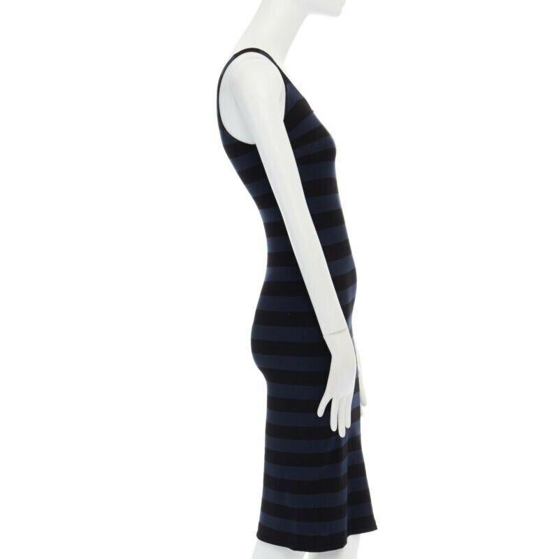 TOMAS MAIER blue black stripe raw cut edge sleeveless stretch casual dress US2 S In Good Condition For Sale In Hong Kong, NT