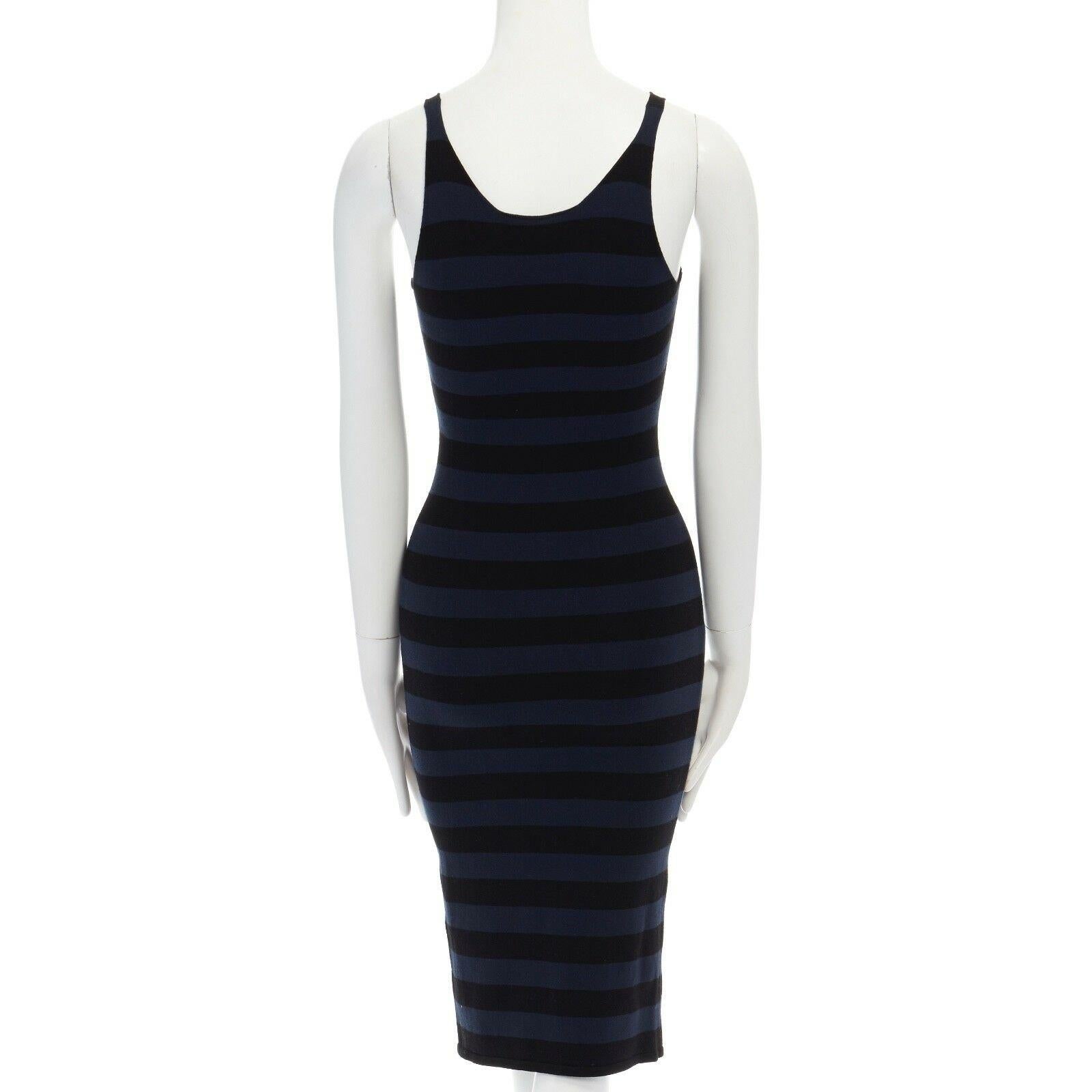 Women's TOMAS MAIER blue black stripe raw cut edge sleeveless stretch casual dress US2 S