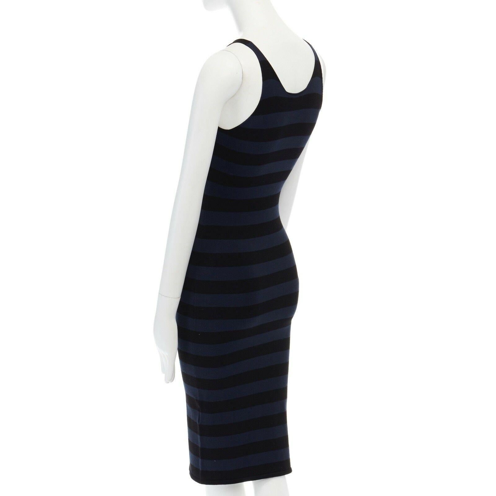 TOMAS MAIER blue black stripe raw cut edge sleeveless stretch casual dress US2 S 1
