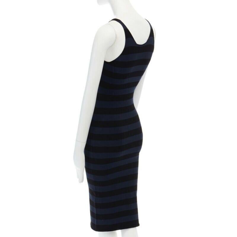 TOMAS MAIER blue black stripe raw cut edge sleeveless stretch casual dress US2 S For Sale 1