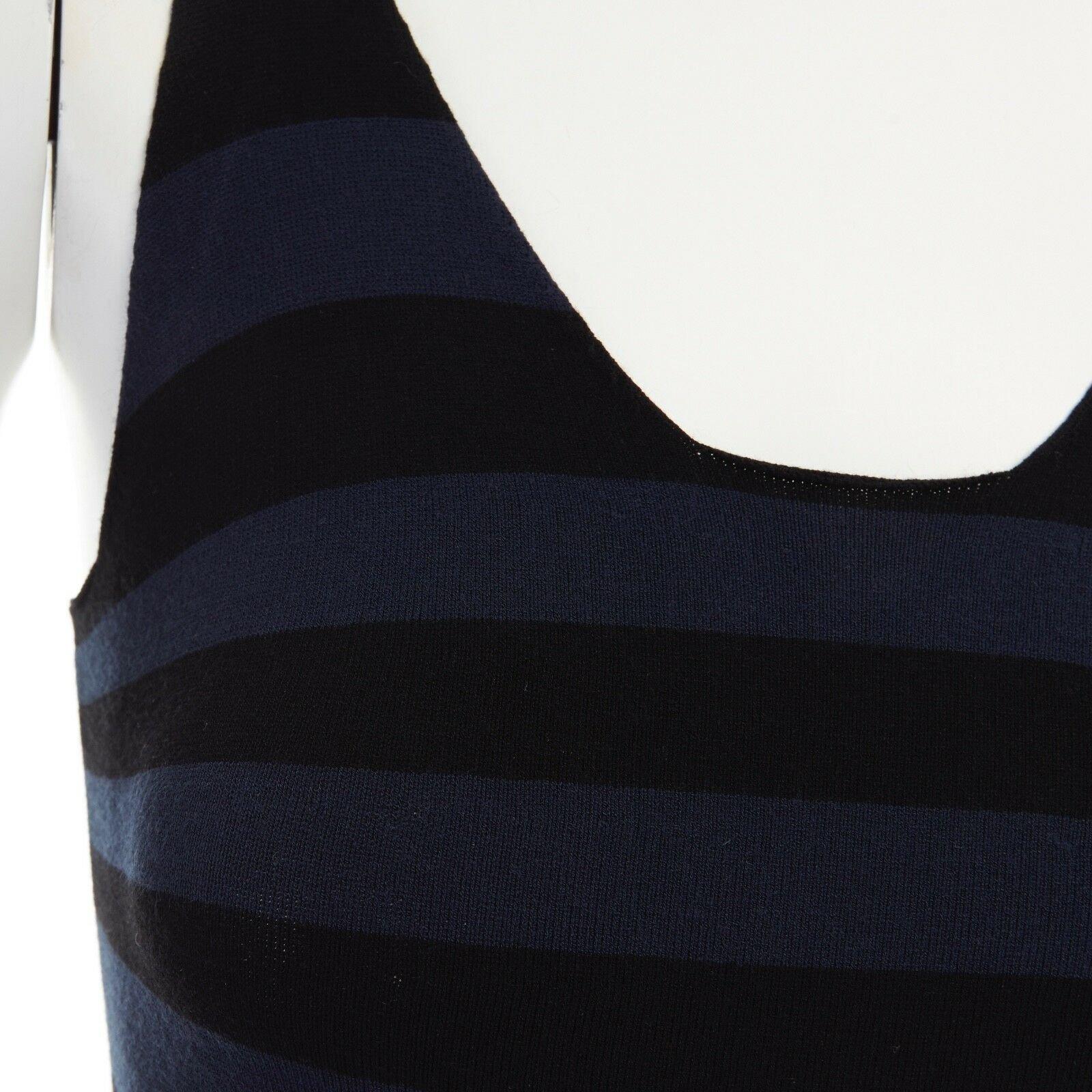 TOMAS MAIER blue black stripe raw cut edge sleeveless stretch casual dress US2 S 2