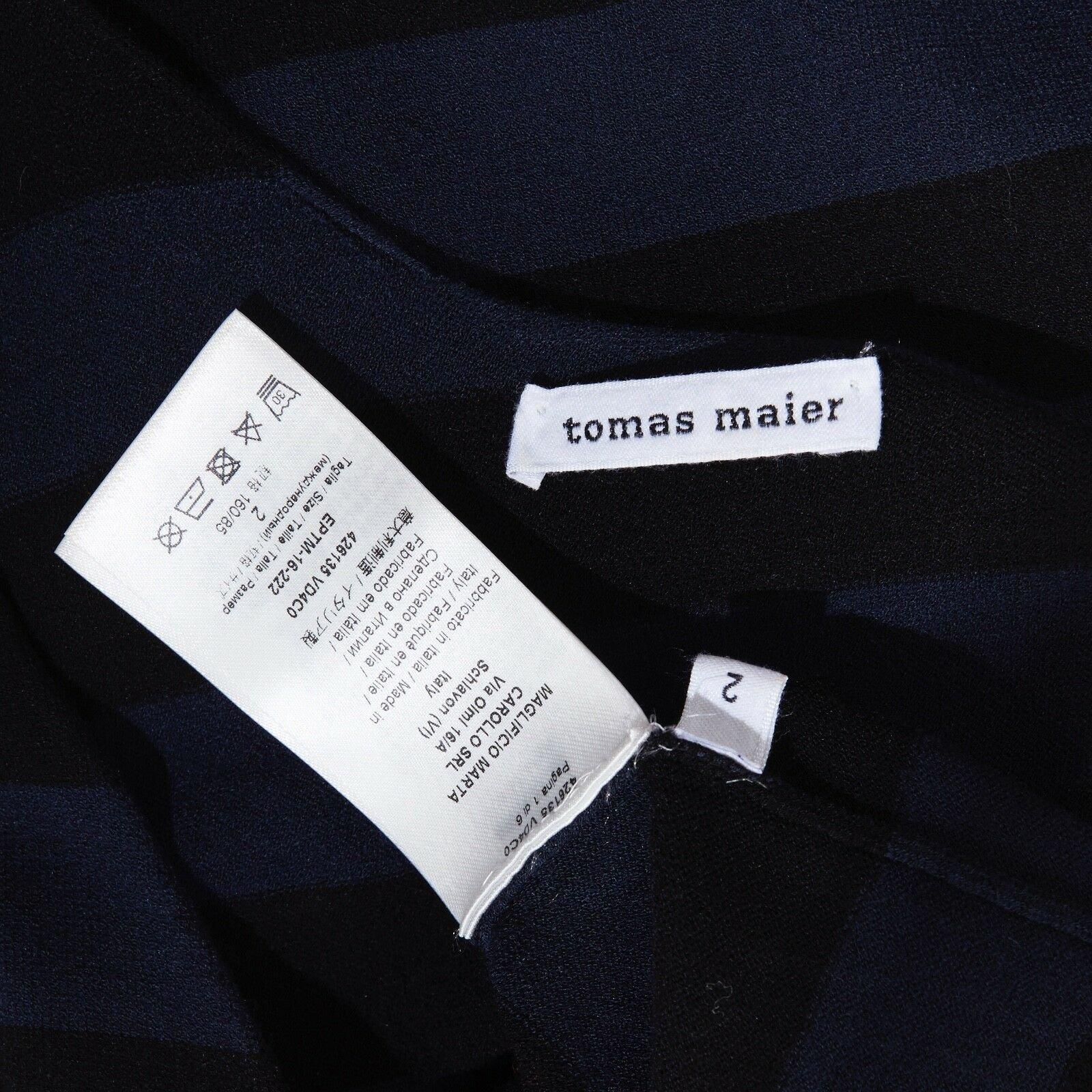 TOMAS MAIER blue black stripe raw cut edge sleeveless stretch casual dress US2 S 3