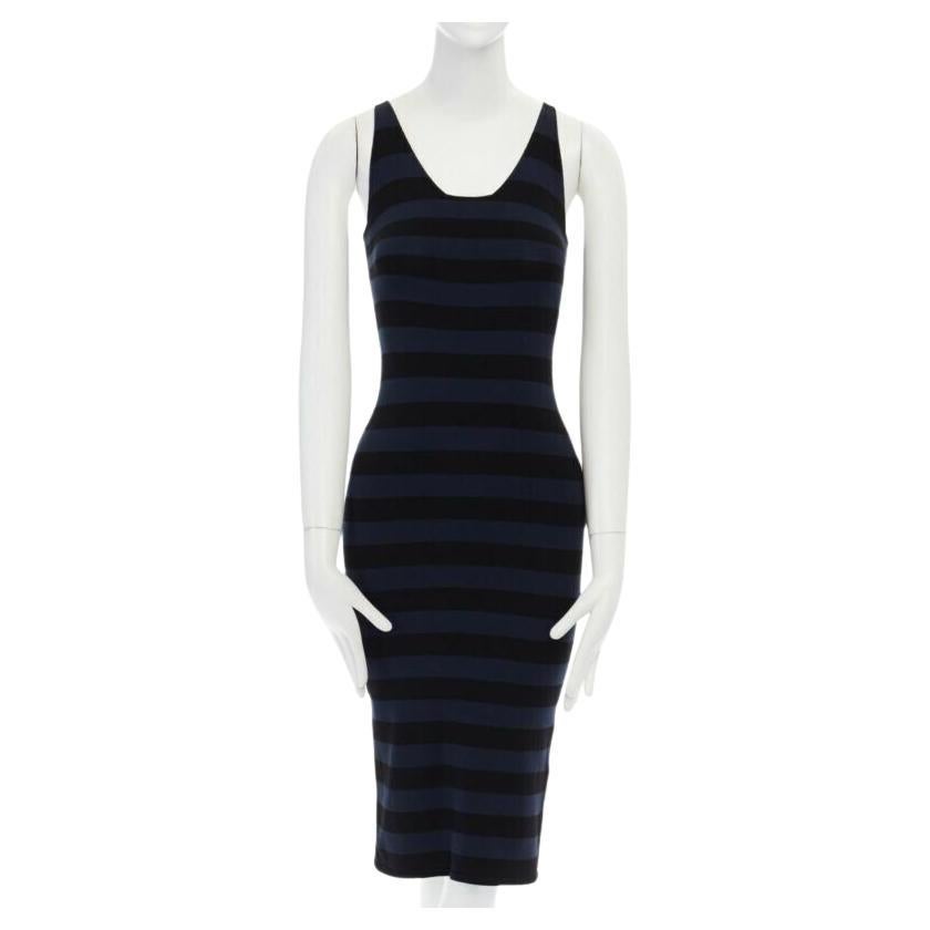 TOMAS MAIER blue black stripe raw cut edge sleeveless stretch casual dress US2 S For Sale