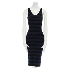 TOMAS MAIER raya azul negro borde cortado crudo vestido casual elástico sin mangas US2 S