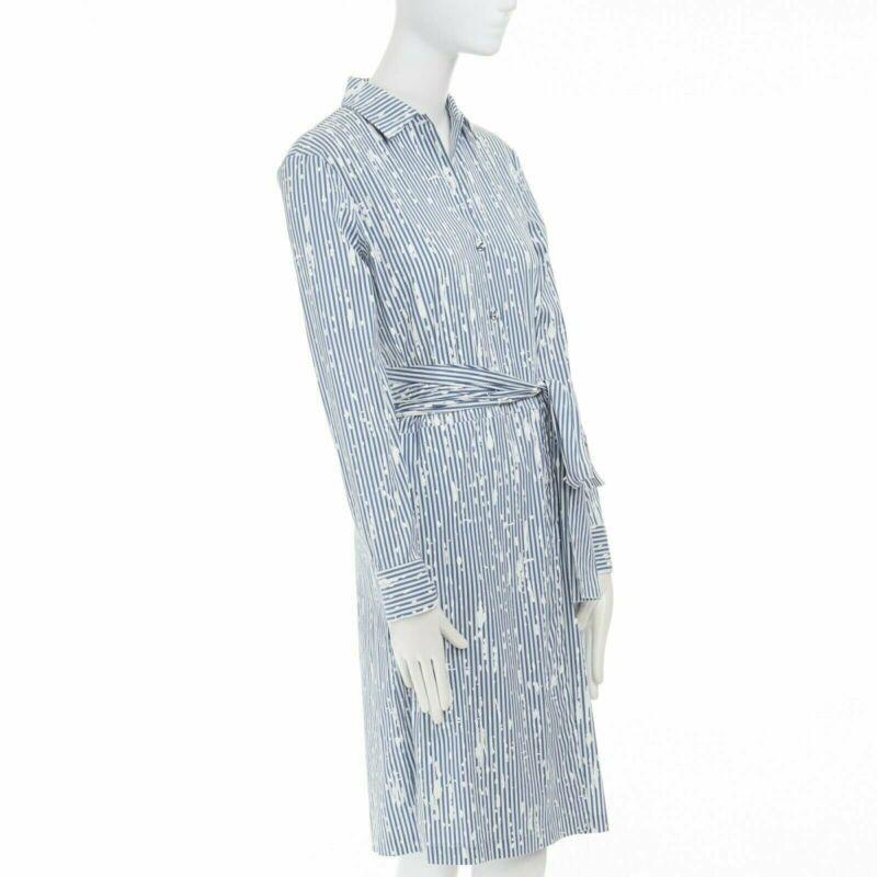 Gray TOMAS MAIER cotton blend blue white splatter print belted casual dress US0 XS For Sale