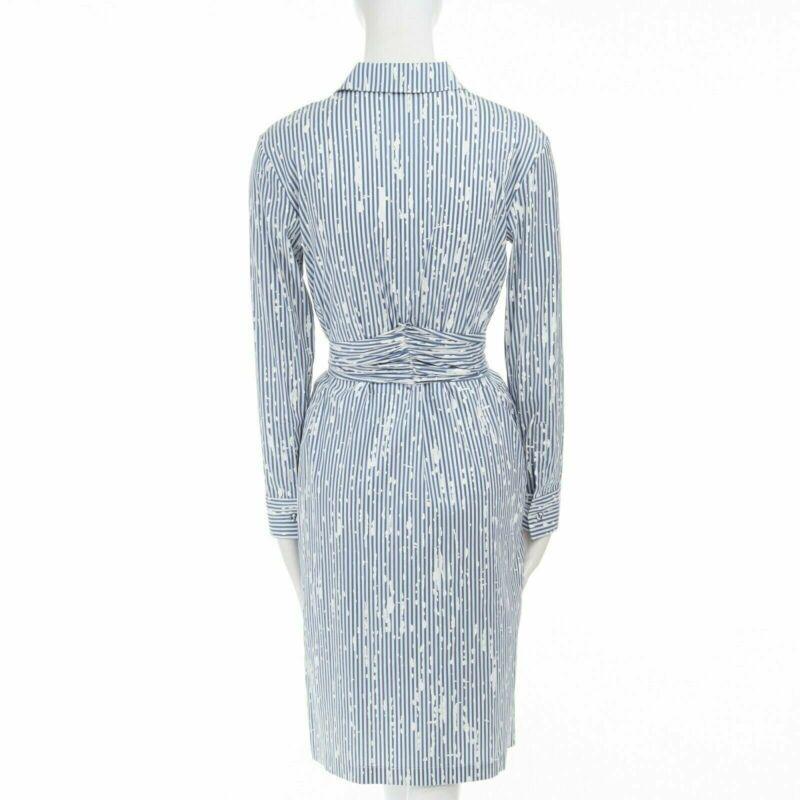 Women's TOMAS MAIER cotton blend blue white splatter print belted casual dress US0 XS For Sale