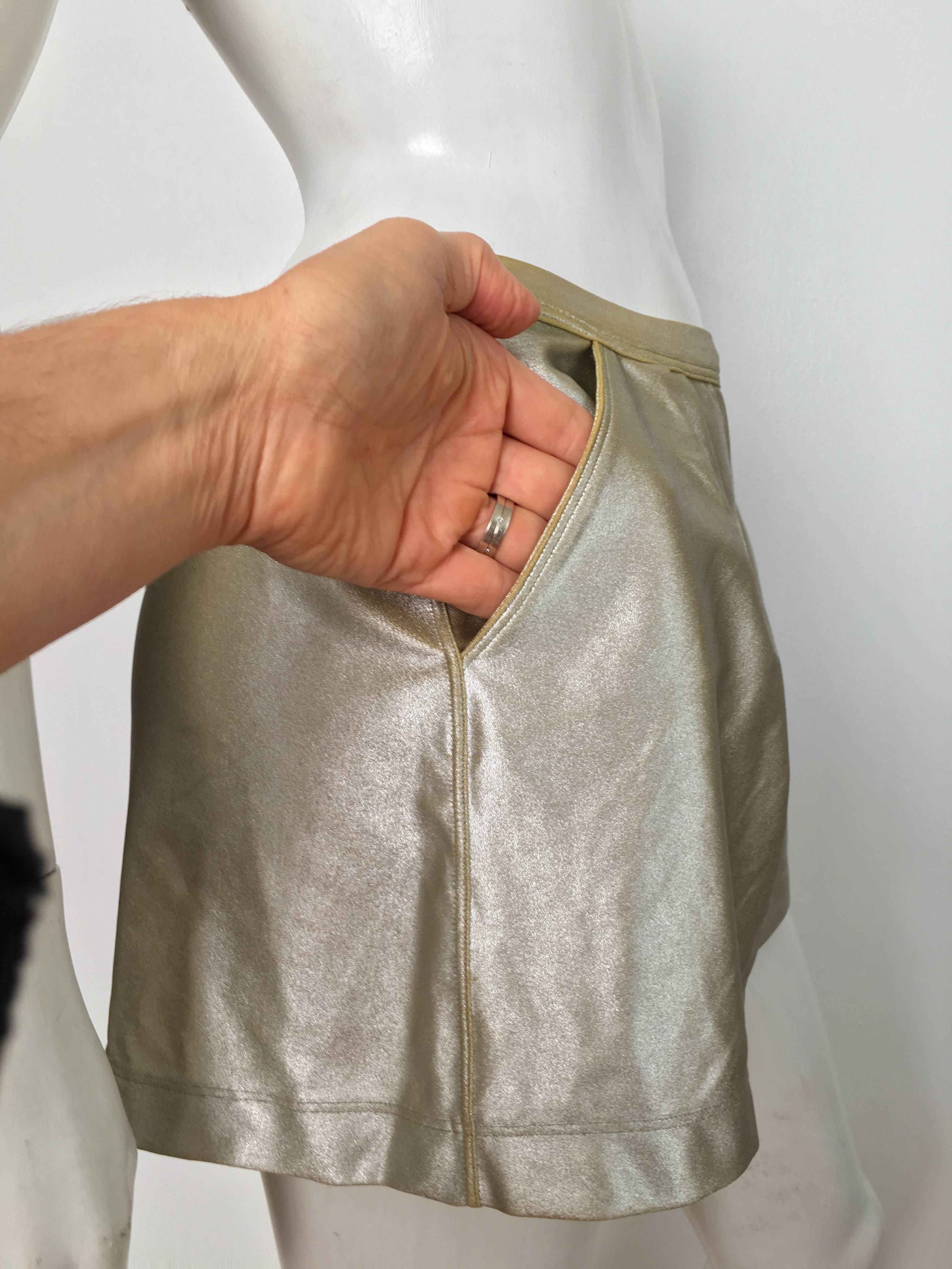 Gray Tomas Maier Gold Lycra Miniskirt with Pockets Size 4, made in Italy  For Sale