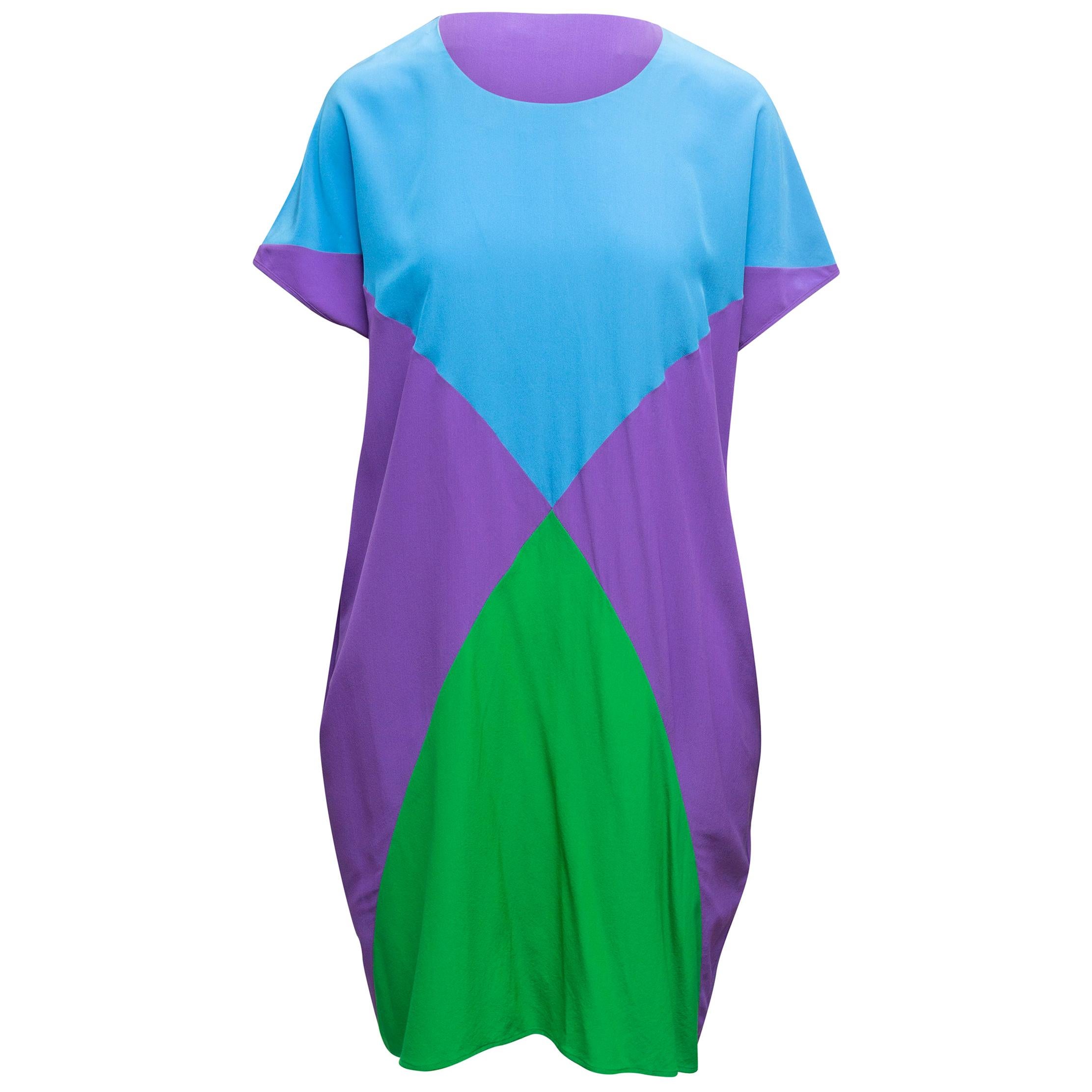 Tomas Maier Purple & Multicolor Silk Color Block Dress