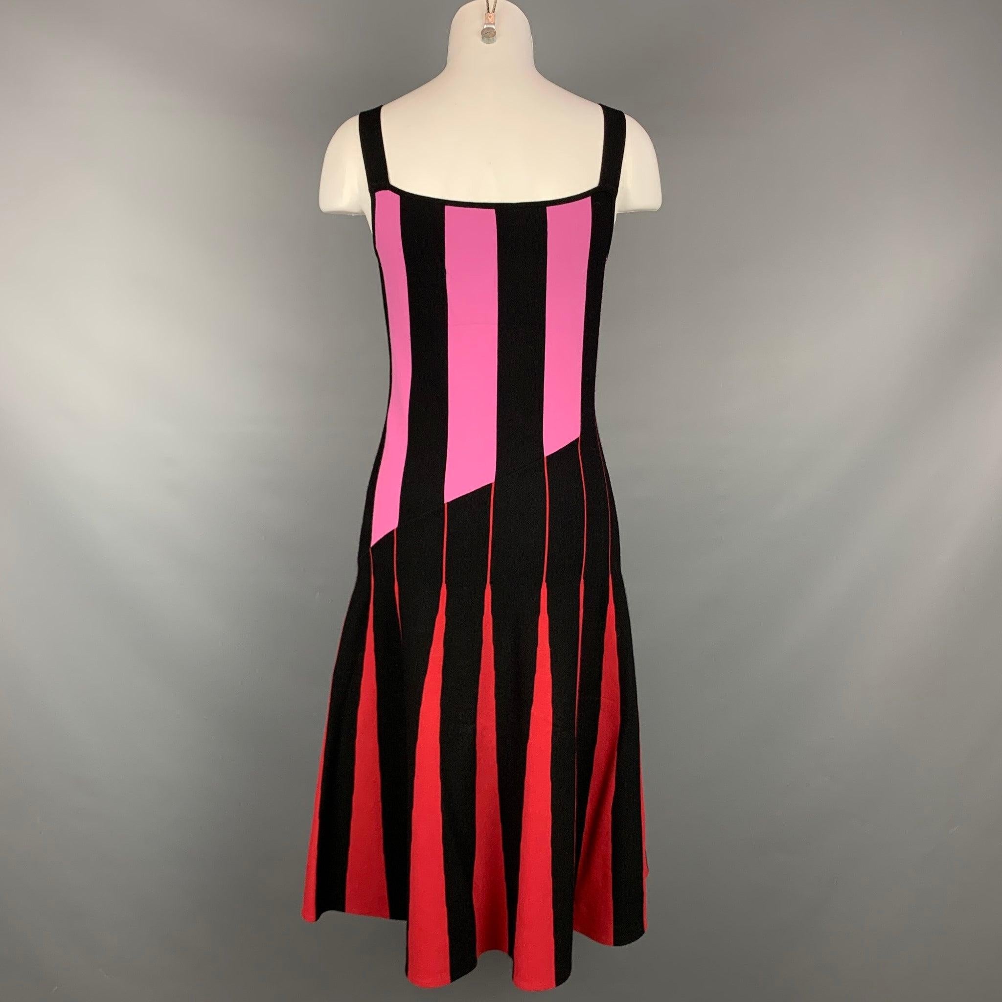 TOMAS MAIER Taille 2 Robe mi-mollet à rayures en viscose/polyester noir et rouge Bon état - En vente à San Francisco, CA