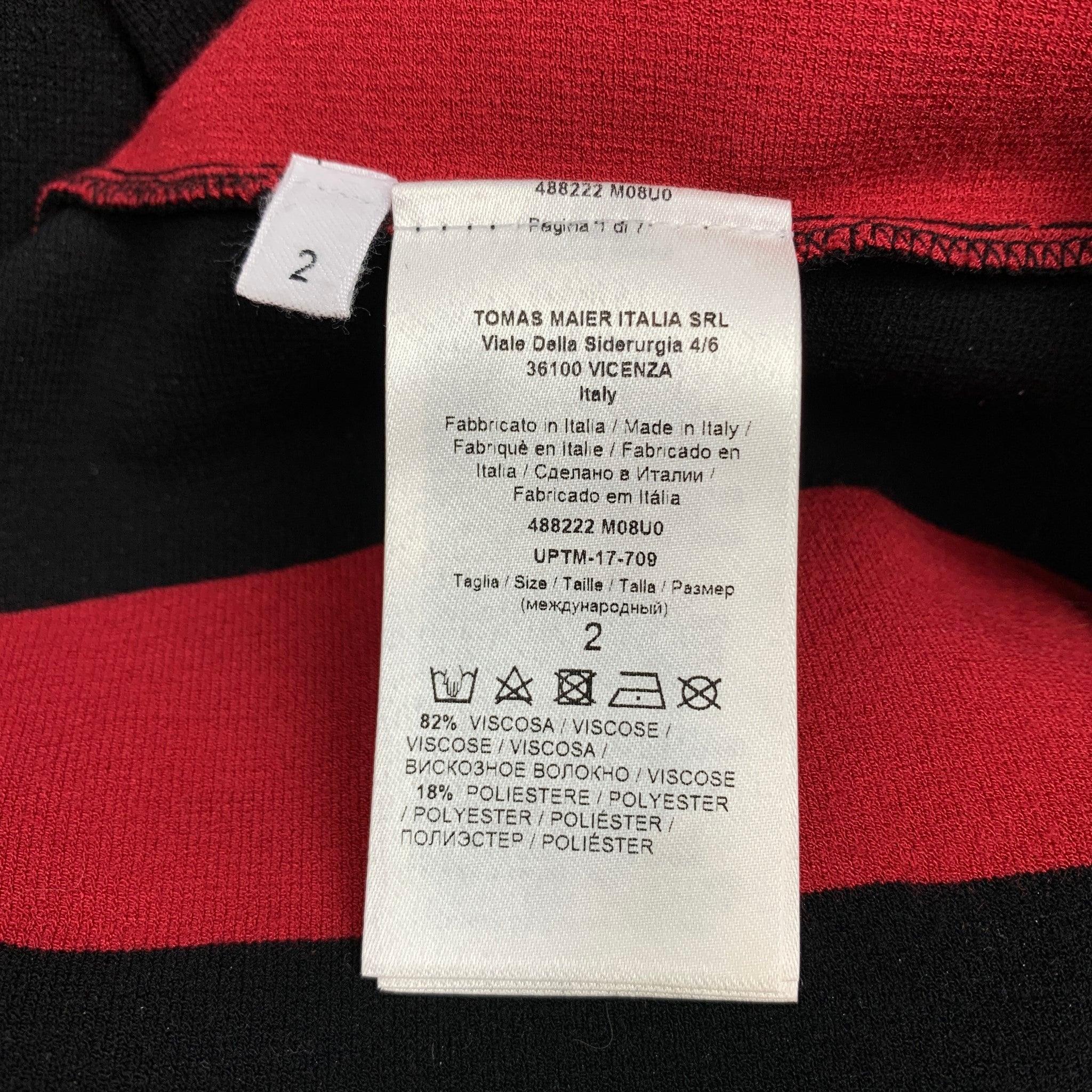 TOMAS MAIER Taille 2 Robe mi-mollet à rayures en viscose/polyester noir et rouge Pour femmes en vente