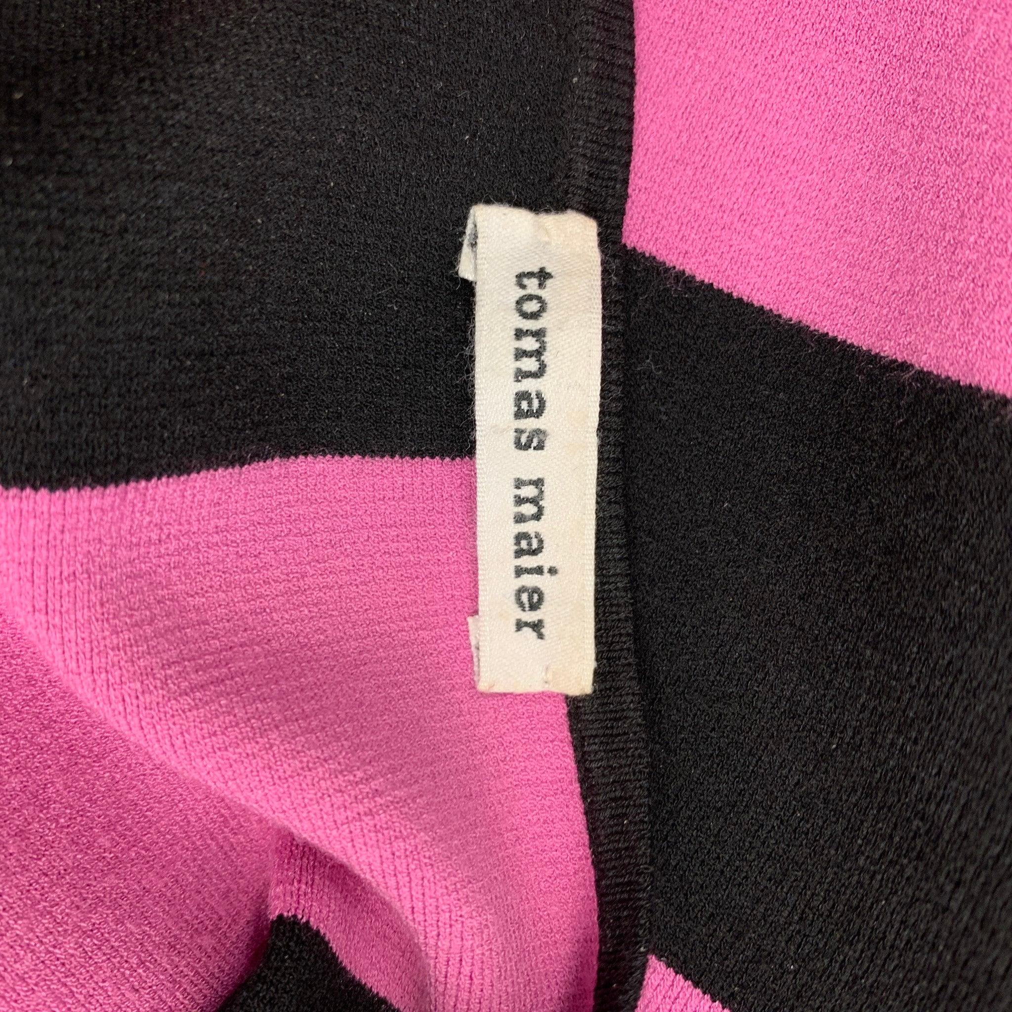 TOMAS MAIER Taille 2 Robe mi-mollet à rayures en viscose/polyester noir et rouge en vente 1