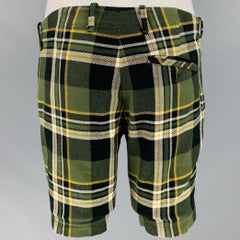 TOMAS MAIER Size 31 Green Yellow Plaid Cotton Button Fly Shorts