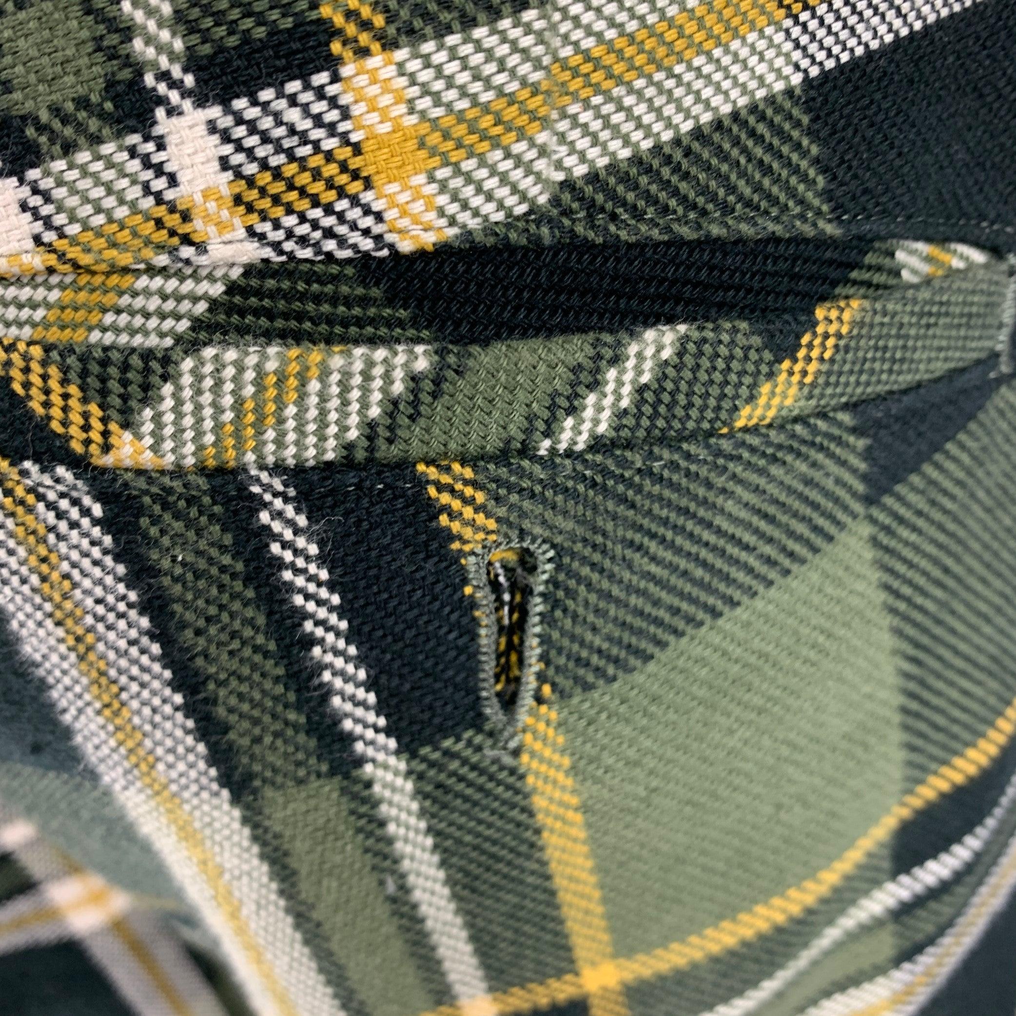Black TOMAS MAIER Size 31 Green Yellow Plaid Cotton Button Fly Shorts For Sale