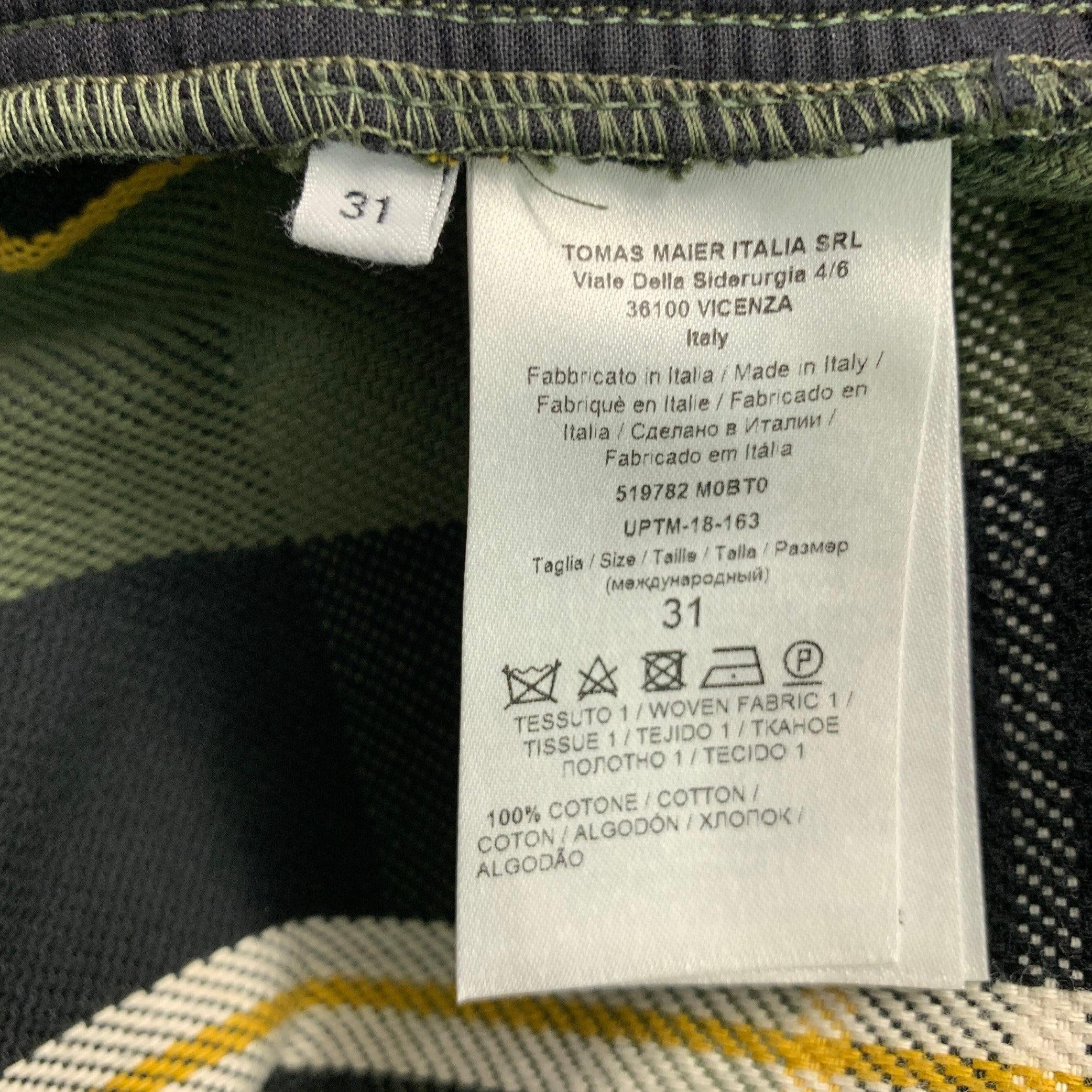 TOMAS MAIER Size 31 Green Yellow Plaid Cotton Button Fly Shorts For Sale 1