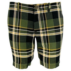 TOMAS MAIER Size 31 Green Yellow Plaid Cotton Button Fly Shorts