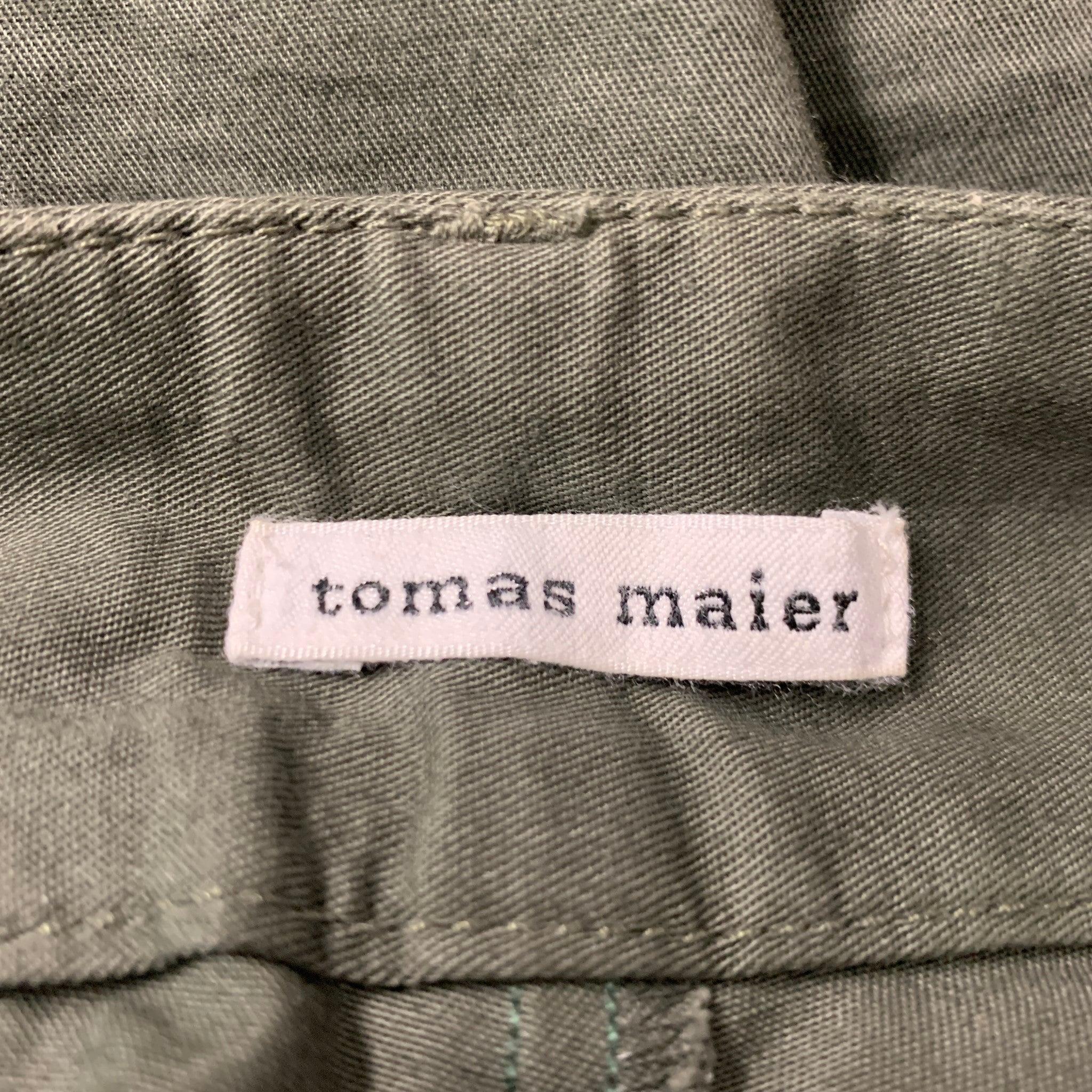 Men's TOMAS MAIER Size 34 Olive Solid Cotton Zip Fly Shorts For Sale