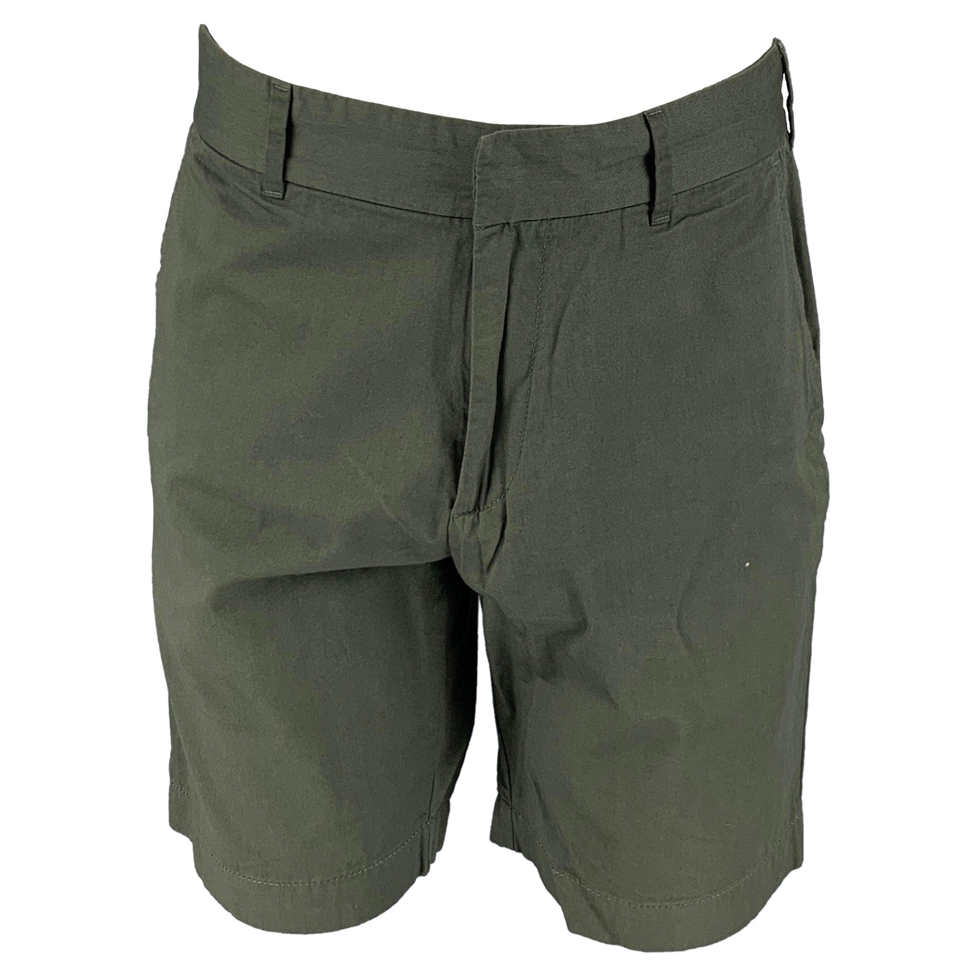 TOMAS MAIER Short à fermeture éclair en coton massif olive taille 34