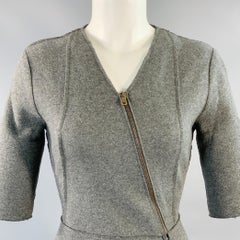 TOMAS MAIER Size 4 Grey Slate Wool Blend Ruffle Knee Length V-Neck Dress