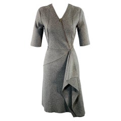 TOMAS MAIER Taglia 4 Grigio Ardesia in misto lana con volant e scollo a V al ginocchio