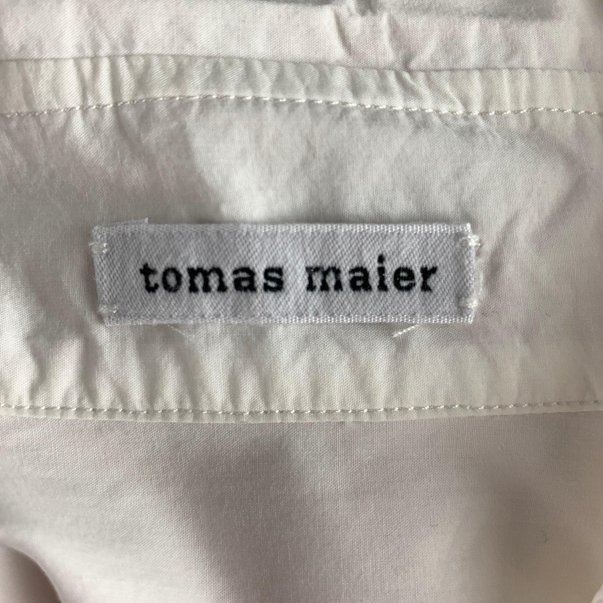 Men's TOMAS MAIER Size M White Solid Cotton Button Up Long Sleeve Shirt For Sale