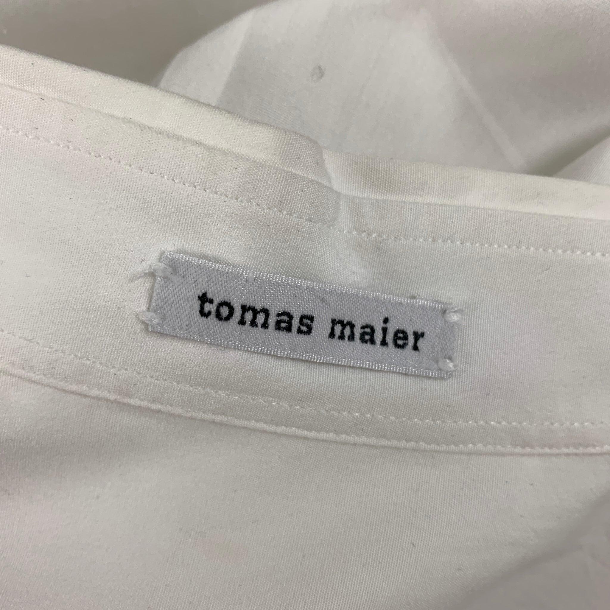 TOMAS MAIER Size S White Cotton Button Down Long Sleeve Shirt For Sale 1