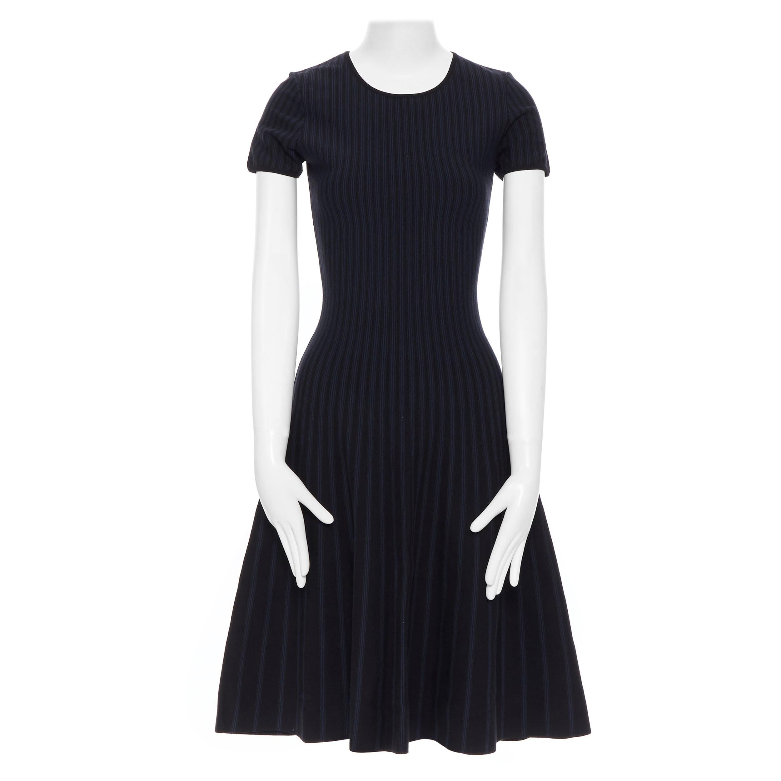 TOMAS MAIER viscose blend navy black stripe cap sleeve fit flare dress US0